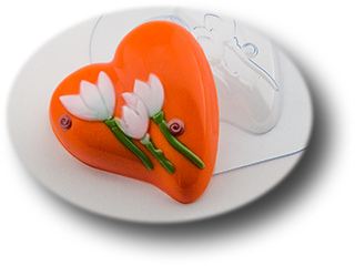 Пластиковая формочка для мыла Сердце Тюльпаны